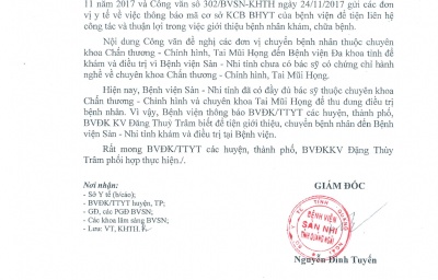 THÔNG BÁO V/v thu dung điều trị bệnh nhân  Chấn thương - chỉnh hình, Tai Mũi Họng tại Bệnh viện Sản Nhi tỉnh Quảng Ngãi
